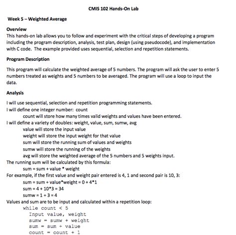 Solved CMIS 102 Hands On Lab Week 5 Weighted Average Chegg