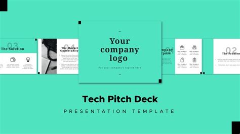 the tech pitch deck presentation is displayed on a green background ...