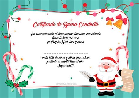 Certificado De Buena Conducta Otorgado Por Pap Noel O Santa Claus Para