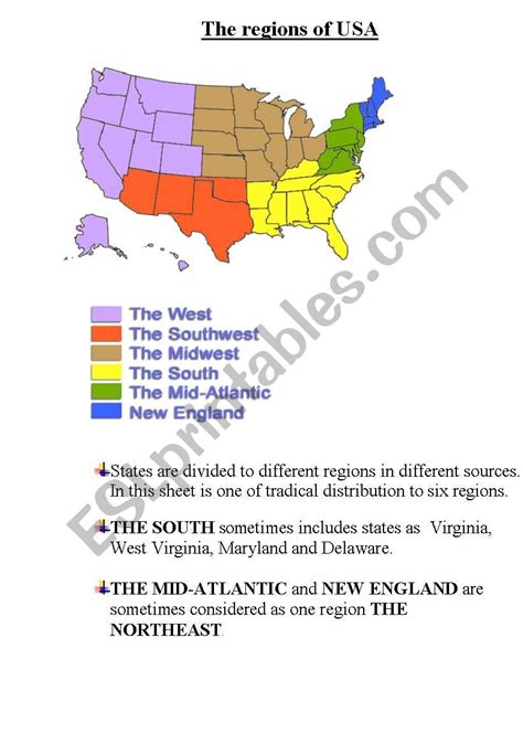 Regions Of The Usa Worksheet