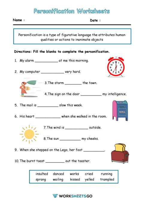 Personification Worksheets | WorksheetsGO