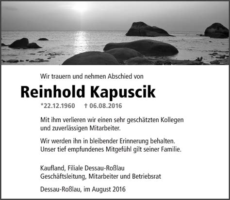 Traueranzeigen Von Reinhold Kapuscik Abschied Nehmen De