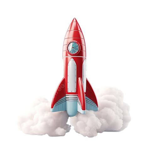 Rocket With Jet Smoke Flies Among The Clouds Funny Toy Space Rocket 3d