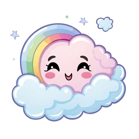 Regenboog Wolk Schattige Cartoon Kawaii Sticker Clipart Ai Gegenereerd