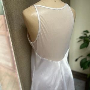 Vintage Pearly White Short Night Gown S Sheer Netting White Sateen