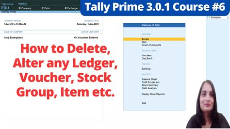 How To Delete Ledger In Tally Prime Alter And Delete Stock Group Item