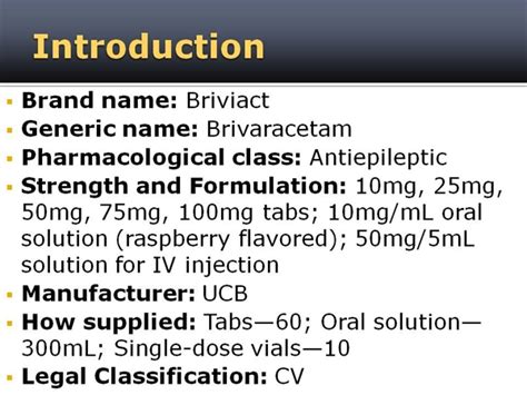 New Drug Product Briviact Mpr