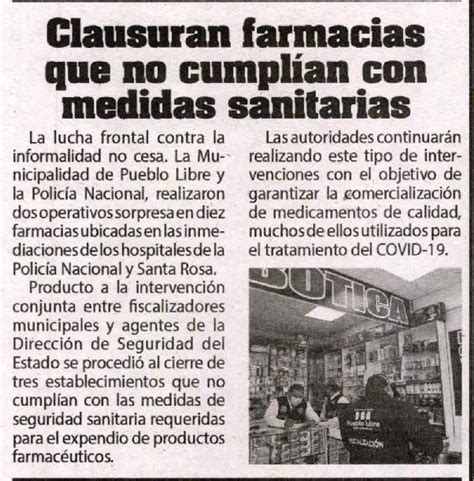 Autoridades Clausuran Y Multan A Tres Farmacias De Pueblo Libre Por