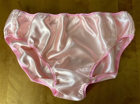 Handmade Double Layered Pink Satin Panties Knickers Sissy Plain Picot