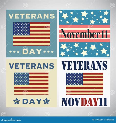 Set of Veterans Day Greetings on White Stock Vector - Illustration of ...