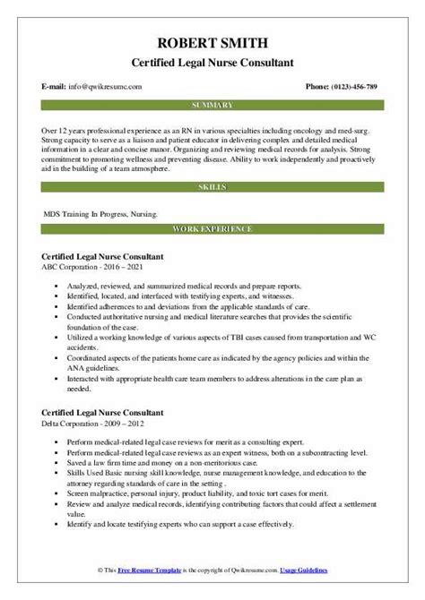 Certified Legal Nurse Consultant Resume Samples Qwikresume