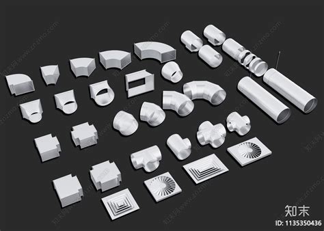 现代金属阀门通风管道组合su模型下载【id1135350436】知末su模型网