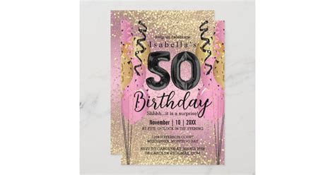 Pink And Gold Glitter 50th Birthday Invitation Zazzle