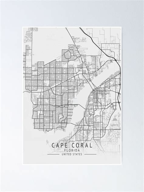 Cape Coral Florida US Gray City Map Poster For Sale By Ctmapprint