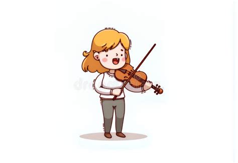 Joyful Blonde Chibi Girl Playing Violin Korean Anime Style D Vector Illustration Featuring A