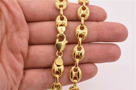 11mm Puffed Anchor Mariner Link Chain Necklace 14K Yellow Gold Etsy