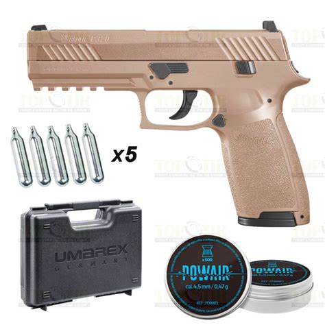 Pack pistolet à plombs Sig Sauer P320 CO2 cal 4 5 mm tan