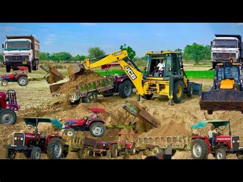 JCB 3dx Backhoe Fully Loading Mud In Mahindra 475 Di Tractor JCB