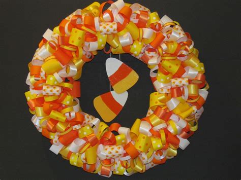 Candy Corn Ribbon Wreath Etsy Deco Mesh Wreath Halloween Candy