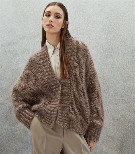 Womens Brunello Cucinelli Brown Mohair Blend Oversized Cable Knit