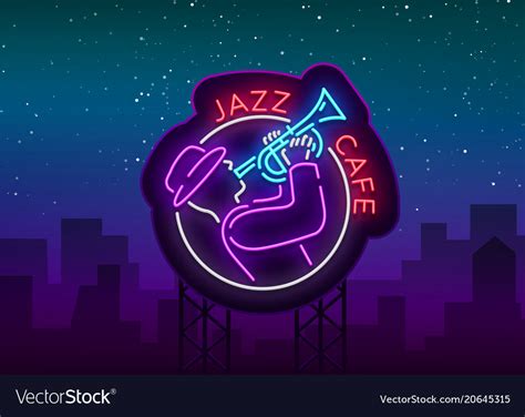 Jazz Cafe Logo In Neon Style Sign Symbol Vector Image