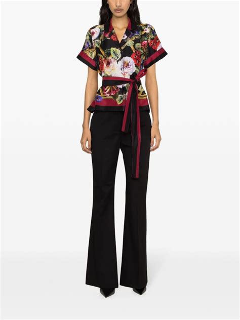 Dolce Gabbana Floral Print Belted Silk Shirt Farfetch