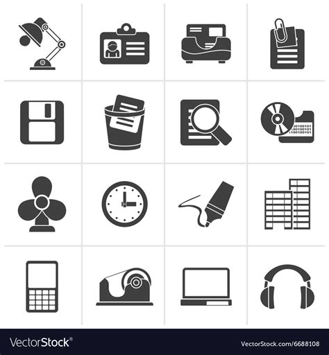 Black office and business icons Royalty Free Vector Image