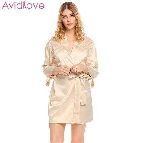 Avidlove Women Silk Satin Short Night Robe Kimono Robe Bath Robe Sexy