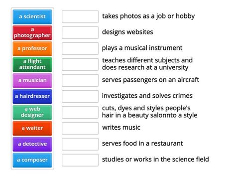 Book 6a Unit 1 Job Description Matching Game Match Up