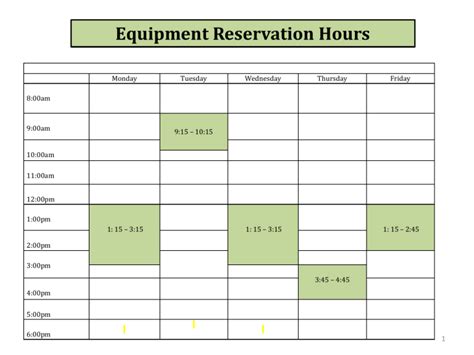 Equipment Reservation Hours