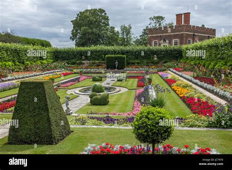 The Pond Gardens In Full Bloom In Summer At Hampton Court Palace In