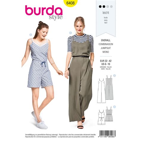 Burda Burda Style Pattern B6408 Misses Jumpsuit In Various Lengths