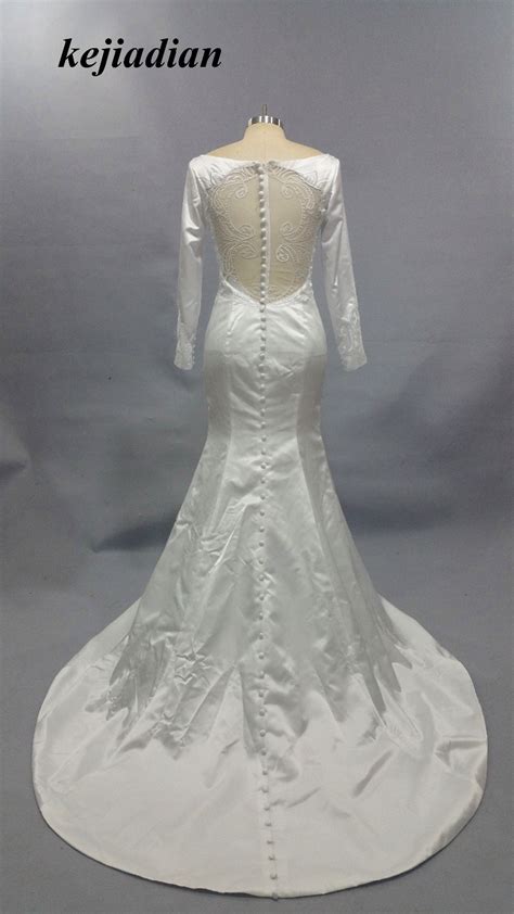 Vestido De Noiva Bridal Dress New Crepe Satin And Lace Long Sleeve