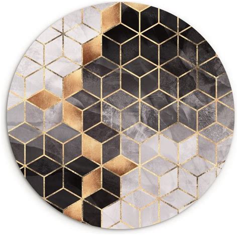 WallCircle Wandcirkel 140 Abstract Kubus Goud Patronen