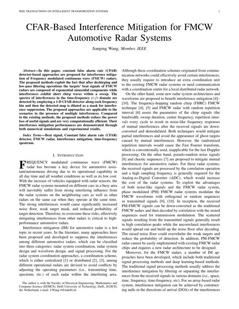 PDF CFAR Based Interference Mitigation For FMCW Automotive Radar Systems