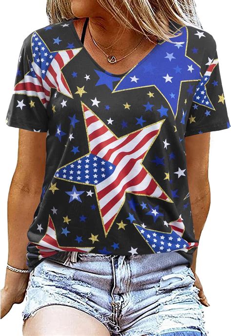 American Flag Shirt Women Usa Shirts Trendy Patriotic Tees Casual Red