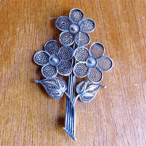 Vintage Cannetille Spun Sterling Silver Filigree Flower Brooch Etsy