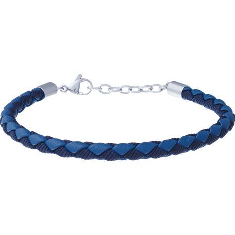 Bracelet Acier Cuir Bleu Italien Tress Toile Nautique Noir