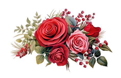 Red Roses Bouquet Of Garden Flowers Floral Arrangement Isolated On