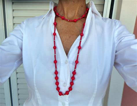 Red Bead Necklace Wrap Necklace Long Beaded Necklace Red Etsy Red Beaded Necklaces Bohemian