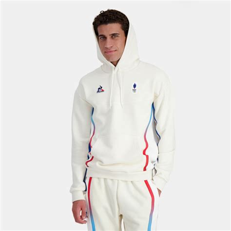 Sweat capuche homme Le Coq Sportif France Jo 2024 Écru