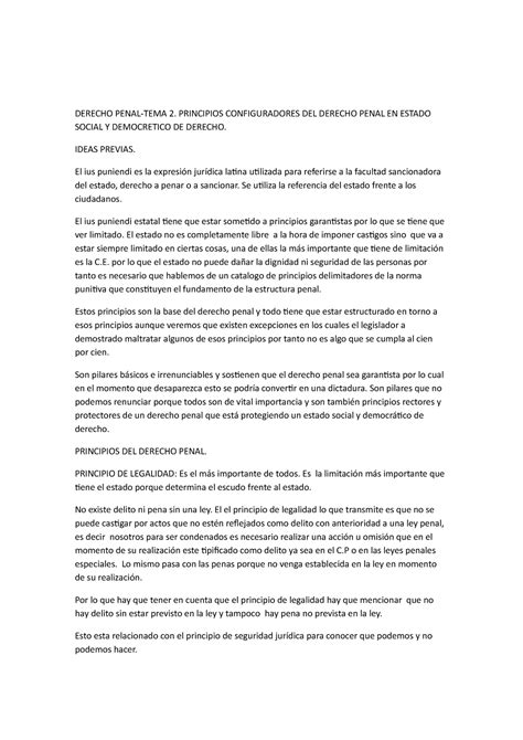 Derecho Penal Autoguardado Derecho Penal Tema 2 Principios Configuradores Del Derecho Penal