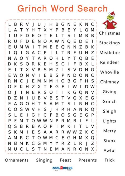 Printable Grinch Word Search Cool2bkids