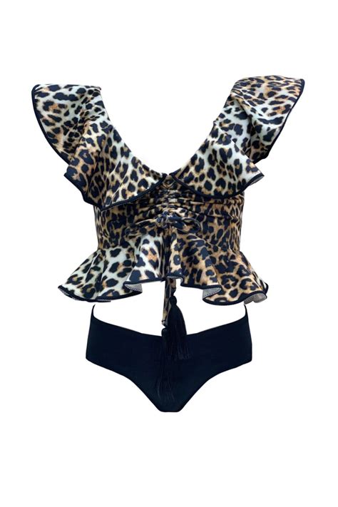 LOOK ME Leopar Desenli Fırfırlı Püskül Detaylı uv Kız Çocuk Bikini Takımı By Nessi Byrd Fiyatı