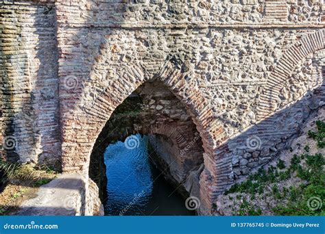 Walls And Brick Arches As Part Of The Typical Roman Aqueducts Stock