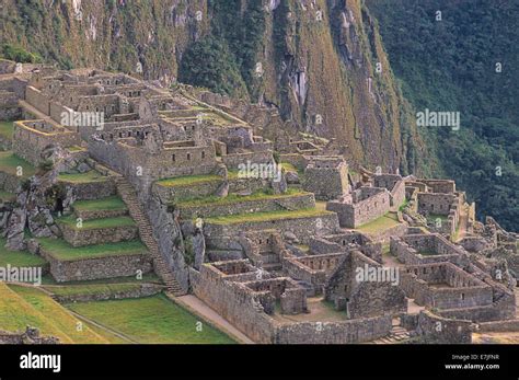 Machu Picchu Ancient Incan City Andes Mountains Peru Stock Photo