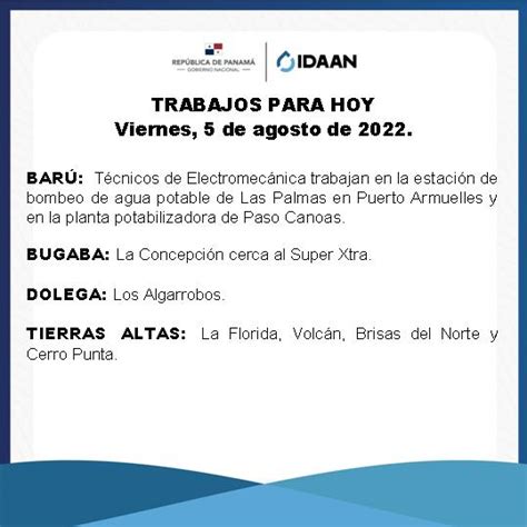 IDAAN on Twitter Chiriquí Trabajos de reparación y mantenimiento en