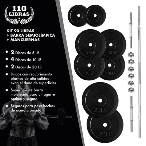 Kit De Pesas Barra Recta Mancuernas Y Discos 110 Lbs Gym Coppel