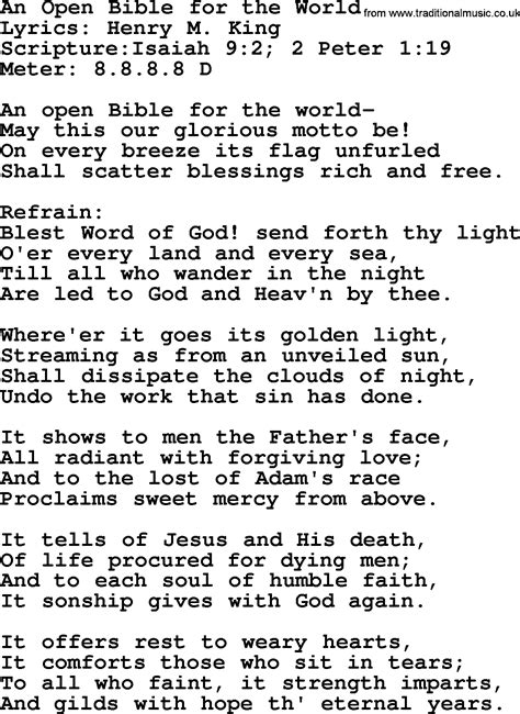 Good Old Hymns An Open Bible For The World Lyrics Sheetmusic Midi