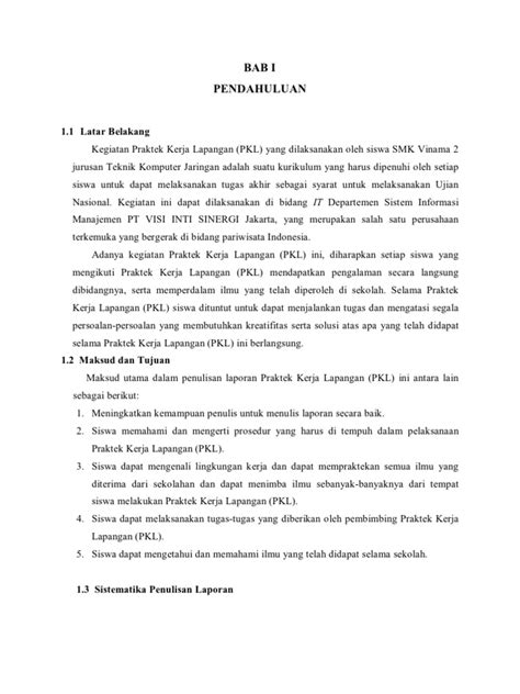 Contoh Laporan Kata Pengantar Pkl Smk